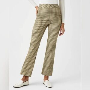 SPANX Perfect Kick Flare Jacquard Plaid Ponte Crop Pants Yellow Brown 20517R Med